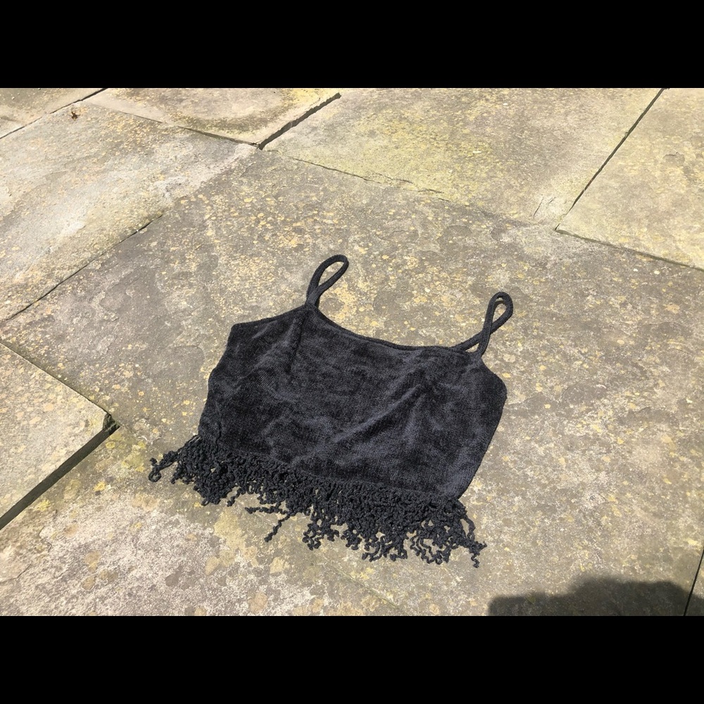 Black Crop Top with Fringe